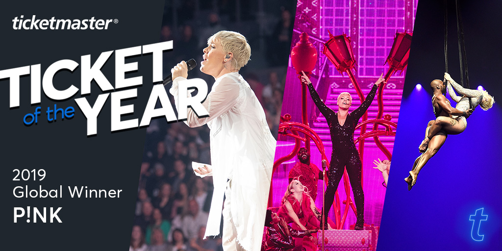 P!nk crowned by Ticketmaster fans as UK’s Ticket of the Year 2019